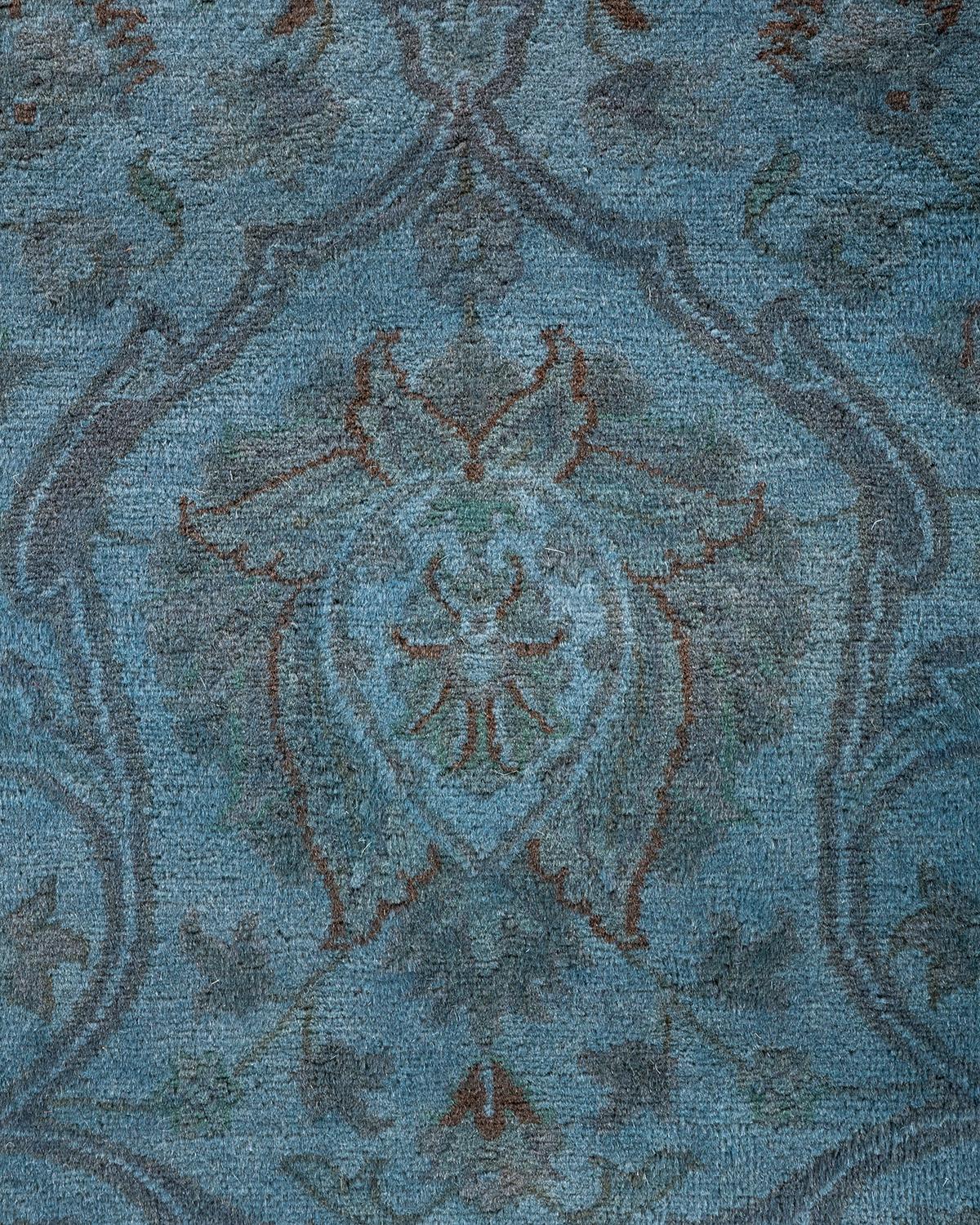 Pakistani Contemporary Overdyed Hand Knotted Wool Blue Area Rug For Sale