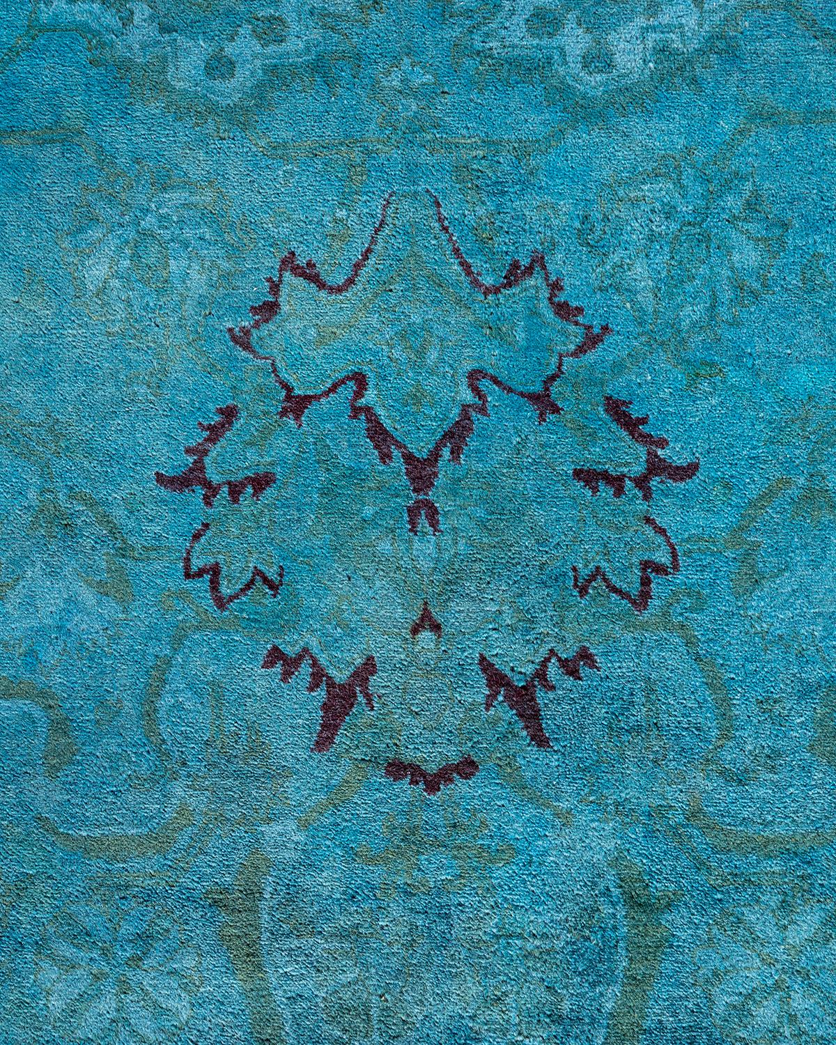 Pakistani Contemporary Overdyed Hand Knotted Wool Blue Area Rug For Sale
