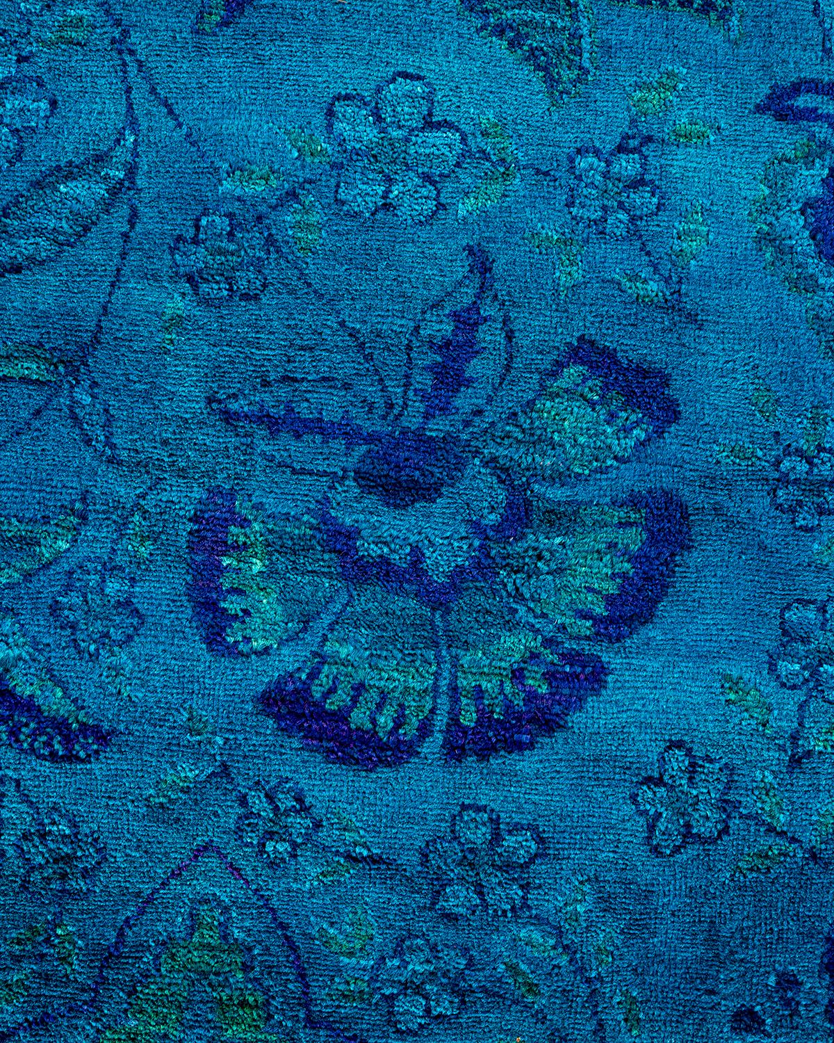 Contemporary Overdyed Hand Knotted Wool Blue Area Rug (Pakistanisch) im Angebot
