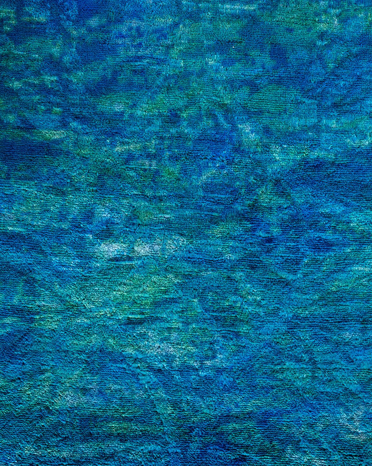 Pakistano Tappeto contemporaneo in lana sovratinta annodata a mano di colore blu in vendita