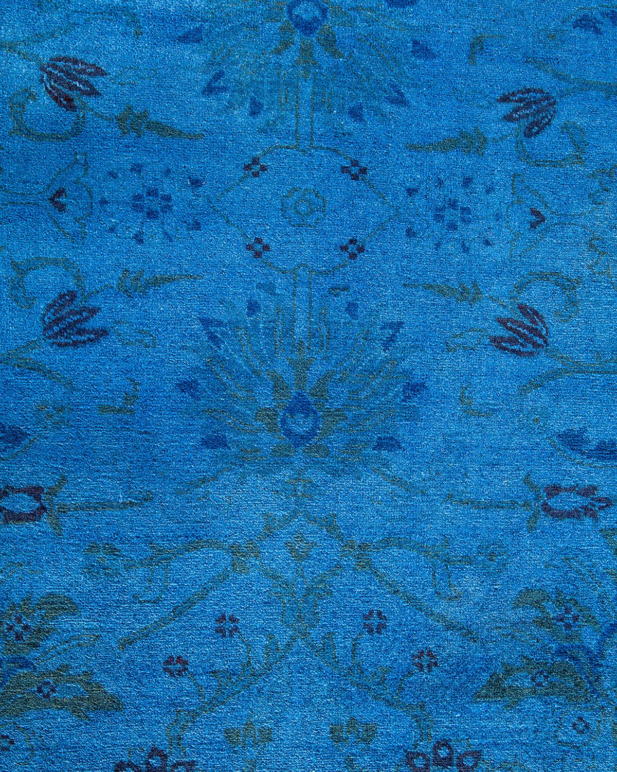 Pakistano Tappeto contemporaneo in lana sovratinta annodata a mano di colore blu in vendita