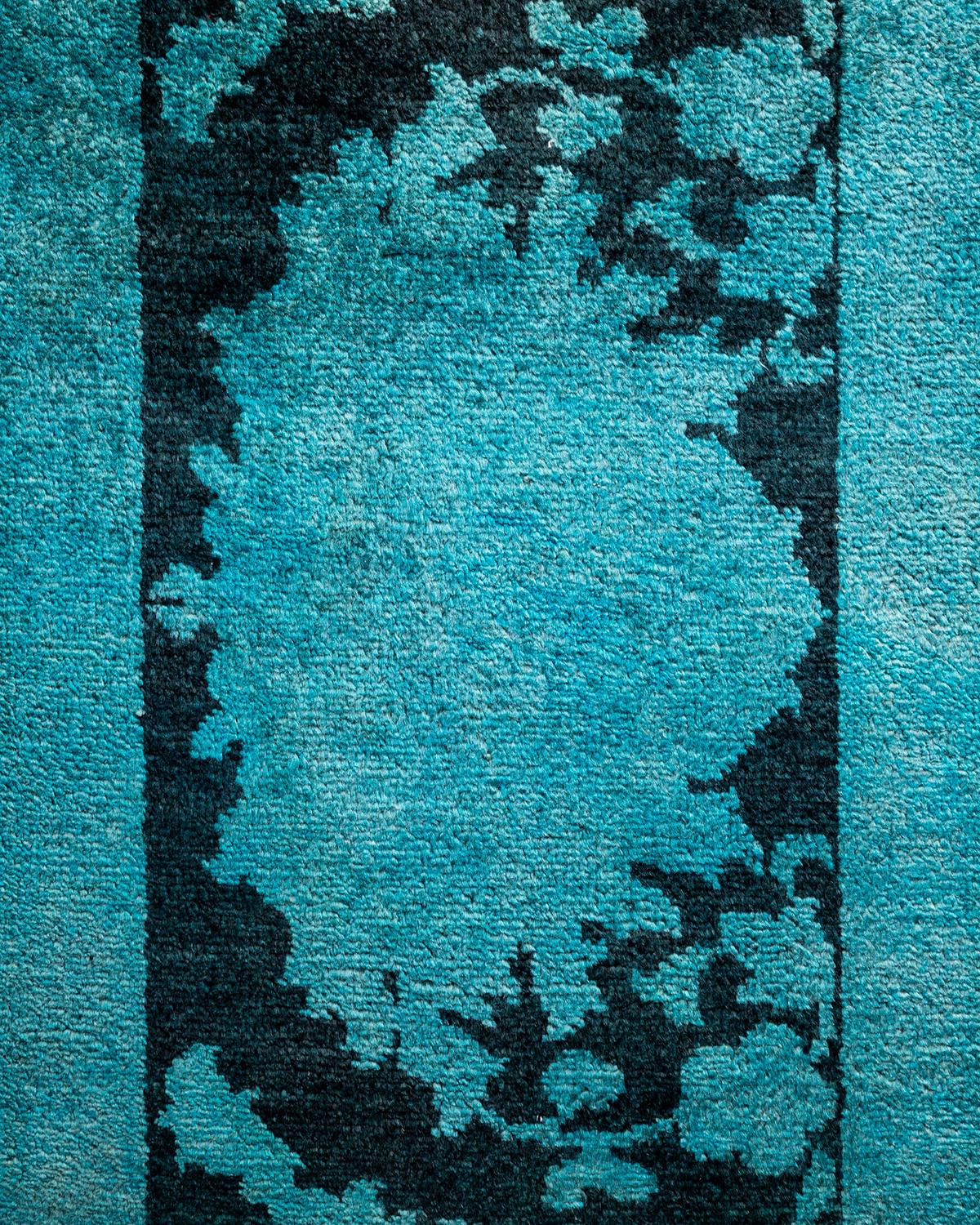 Pakistani Contemporary Overdyed Hand Knotted Wool Blue Area Rug For Sale