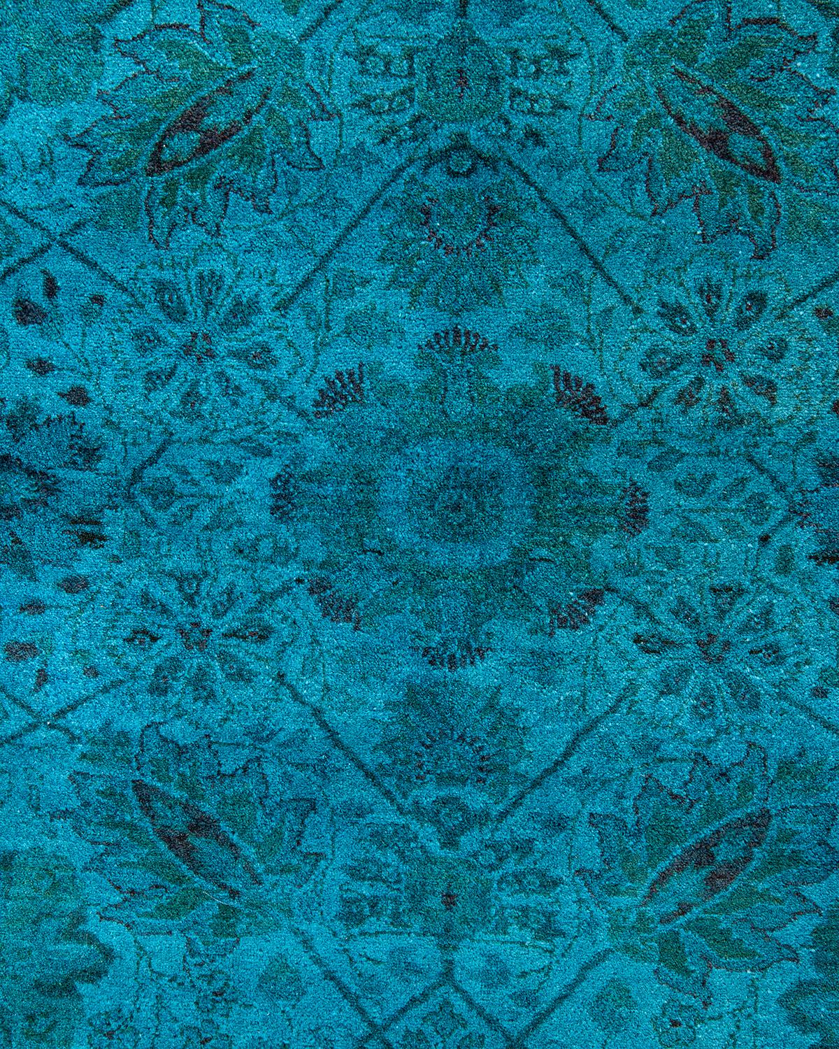 Pakistano Tappeto contemporaneo in lana sovratinta annodata a mano di colore blu in vendita
