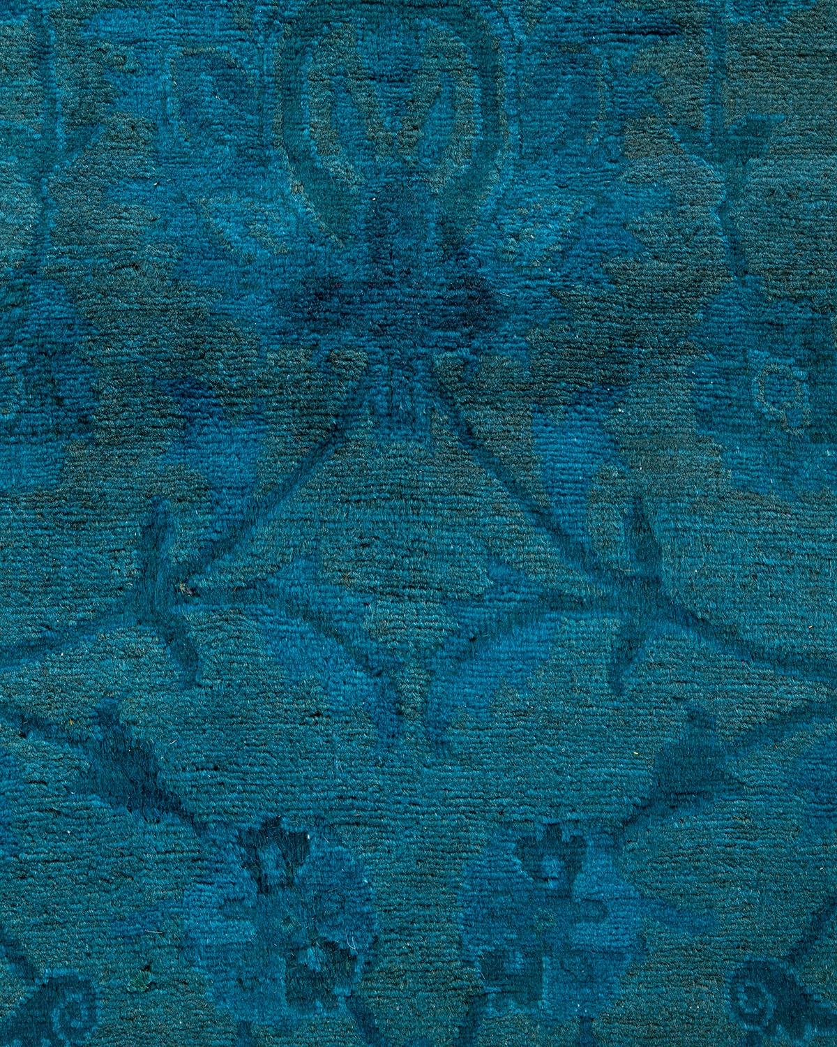 Pakistani Contemporary Overdyed Hand Knotted Wool Blue Area Rug For Sale