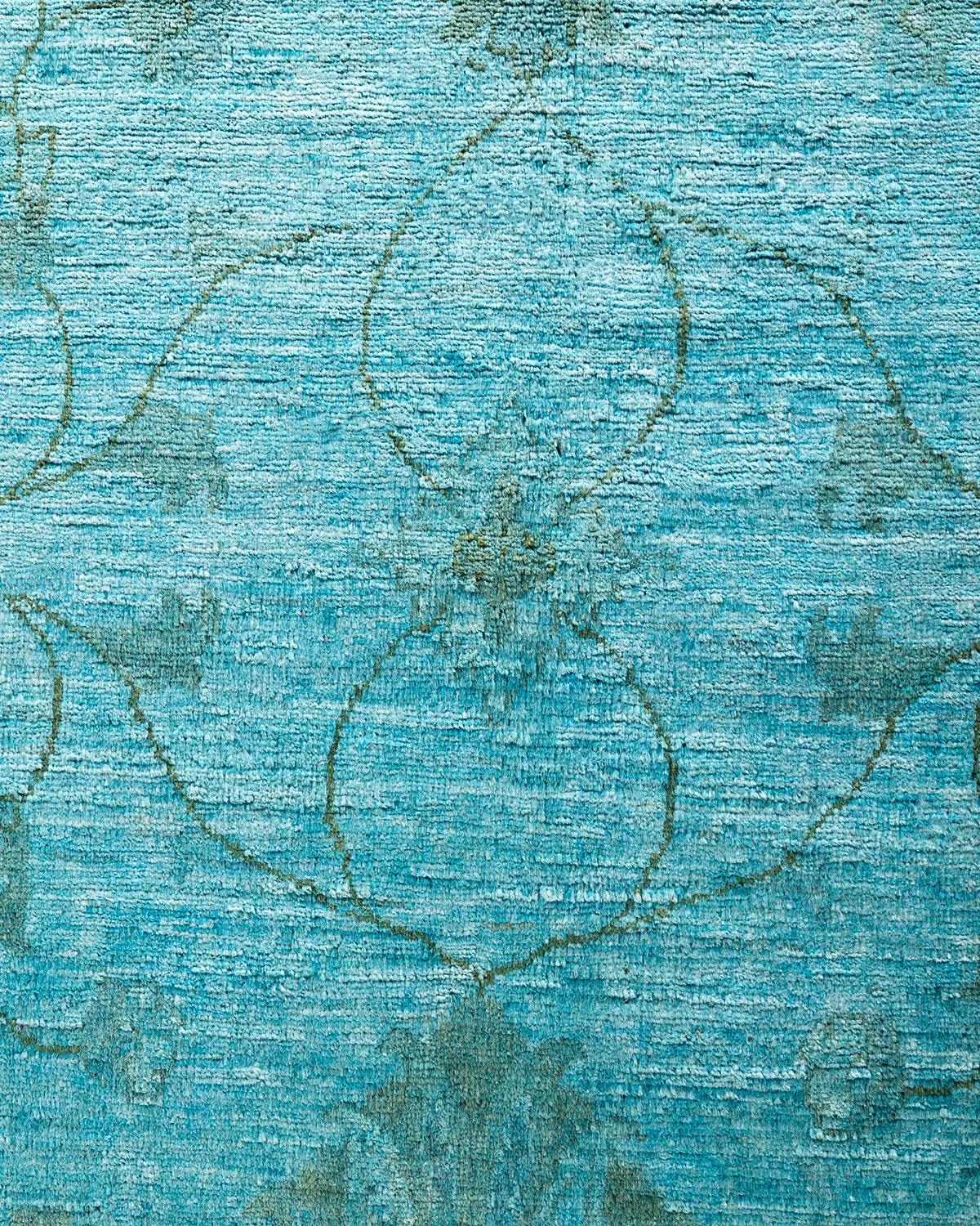 Pakistano Tappeto contemporaneo in lana sovratinta annodata a mano di colore blu in vendita