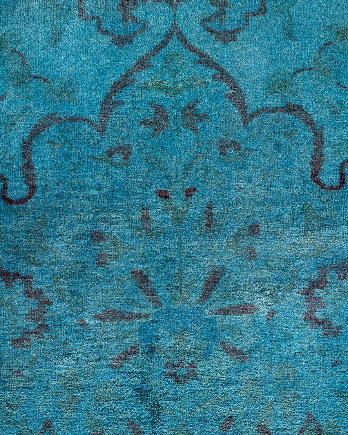 Pakistanais Tapis de sol contemporain en laine surteinte nouée à la main, bleu en vente