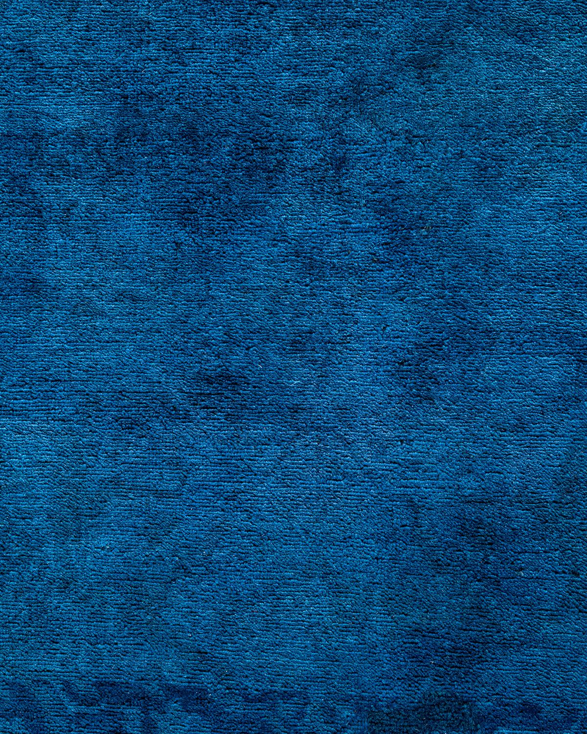Pakistani Contemporary Overdyed Hand Knotted Wool Blue Area Rug For Sale