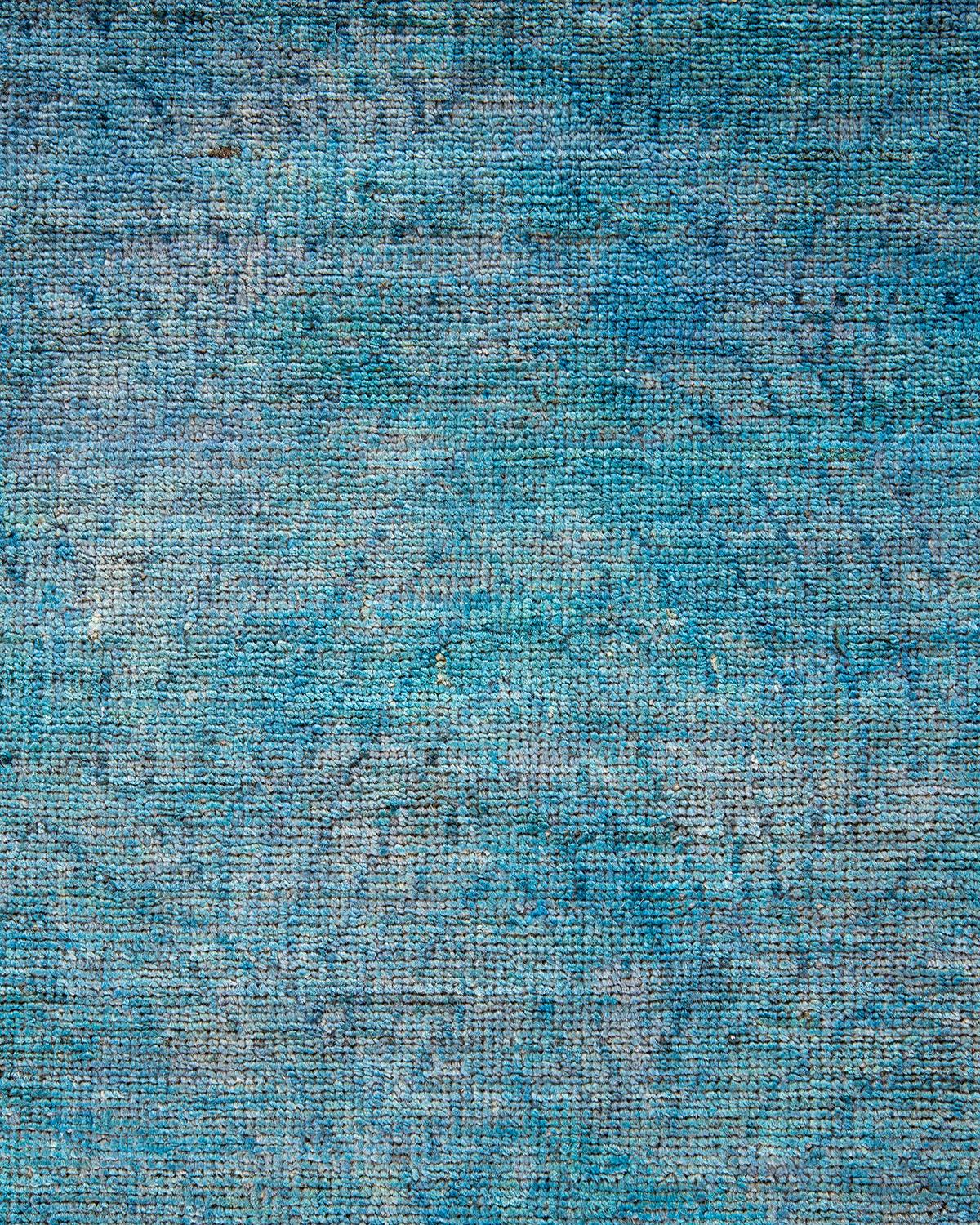 Pakistanais Tapis de sol contemporain en laine surteinte nouée à la main, bleu en vente