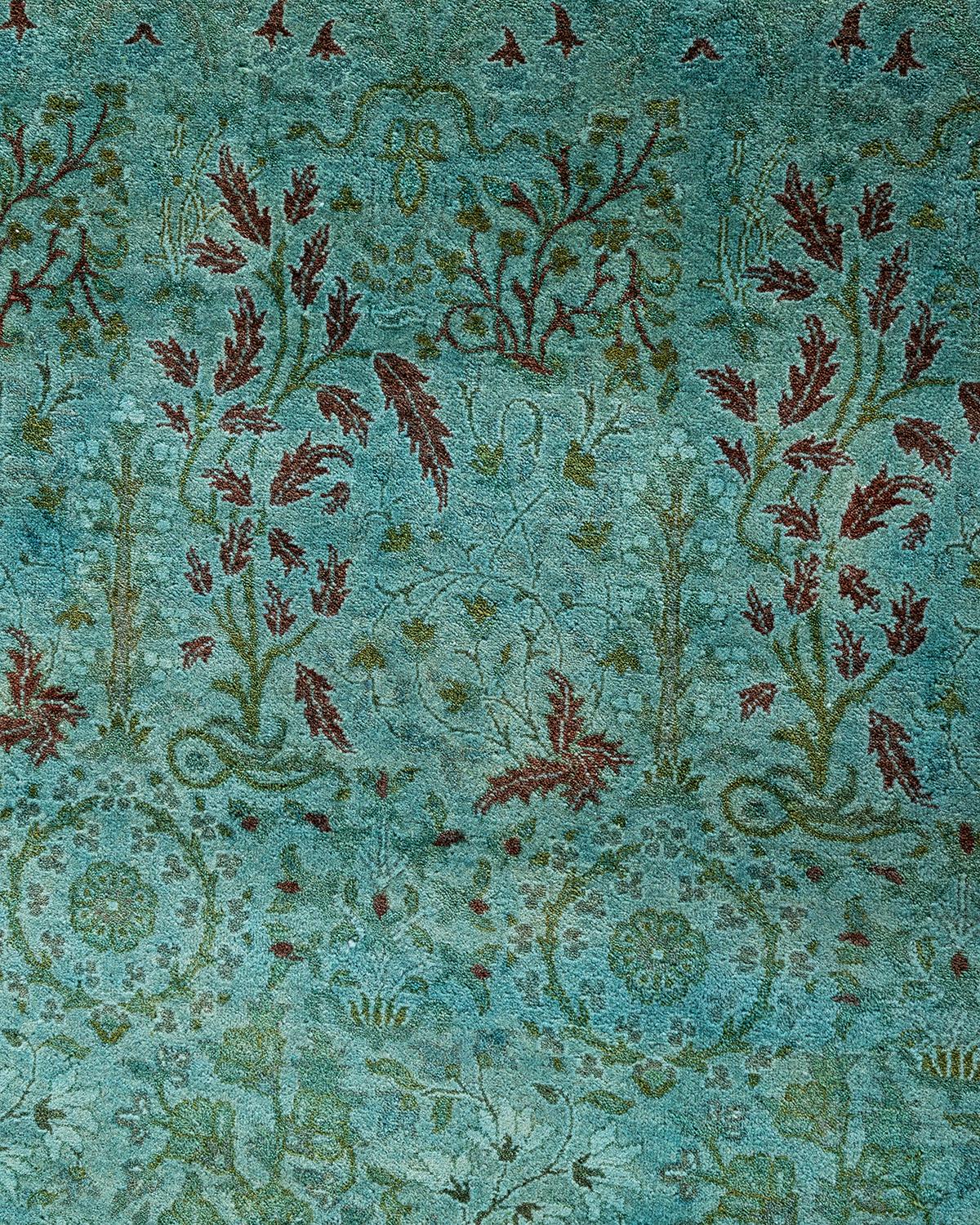 Pakistani Contemporary Overdyed Hand Knotted Wool Blue Area Rug For Sale