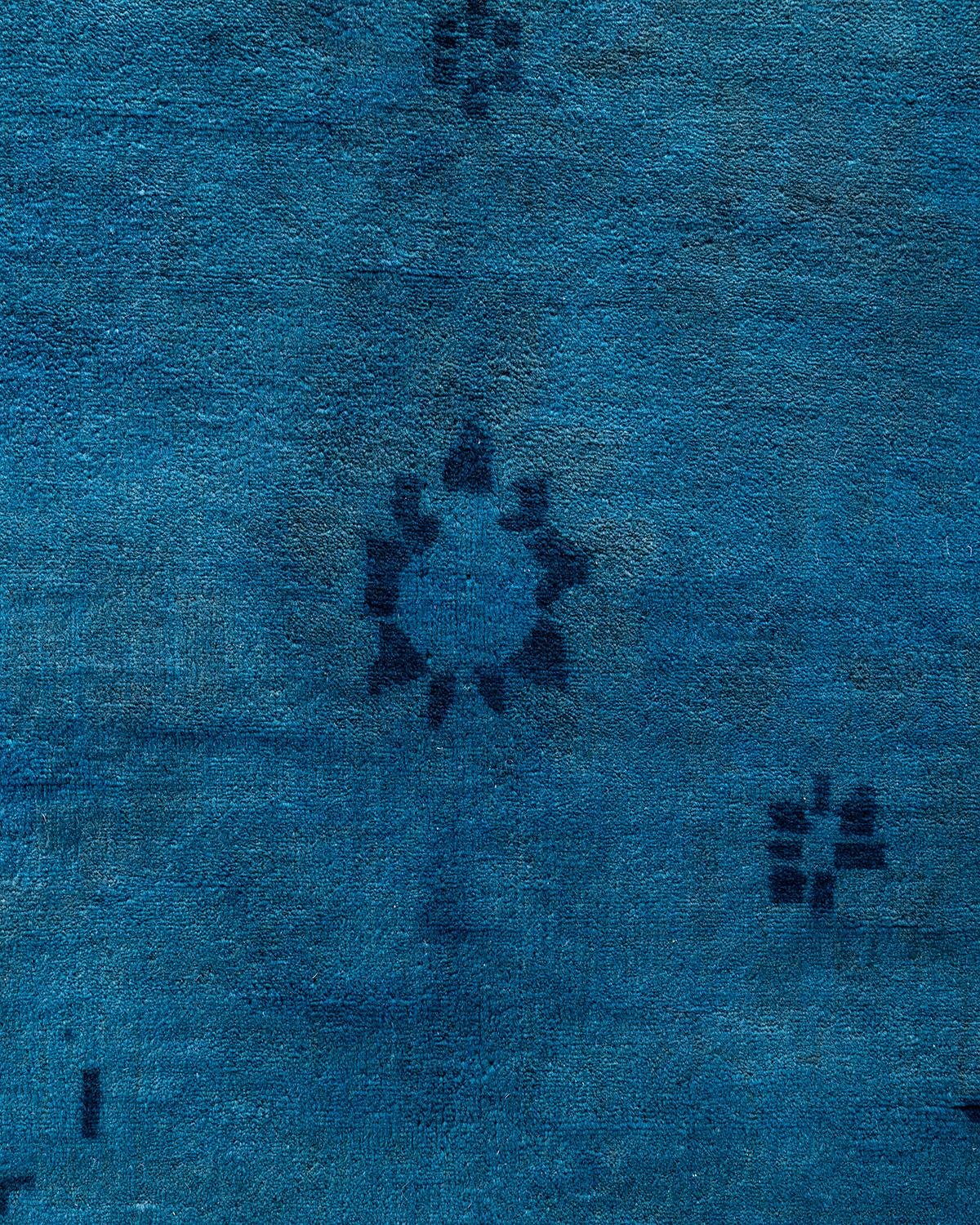 Pakistani Contemporary Overdyed Hand Knotted Wool Blue Area Rug