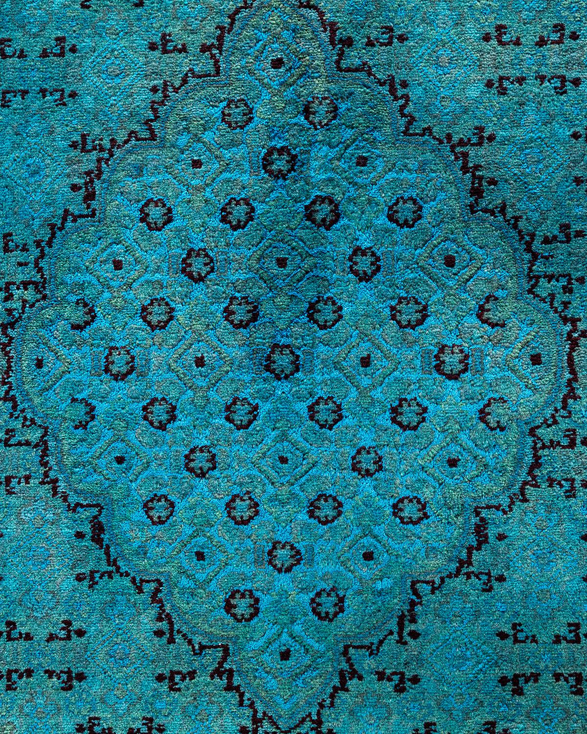 Pakistani Contemporary Overdyed Hand Knotted Wool Blue Area Rug For Sale
