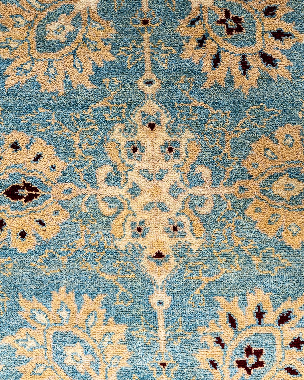 Pakistano Tappeto contemporaneo in lana sovratinta annodata a mano di colore blu in vendita