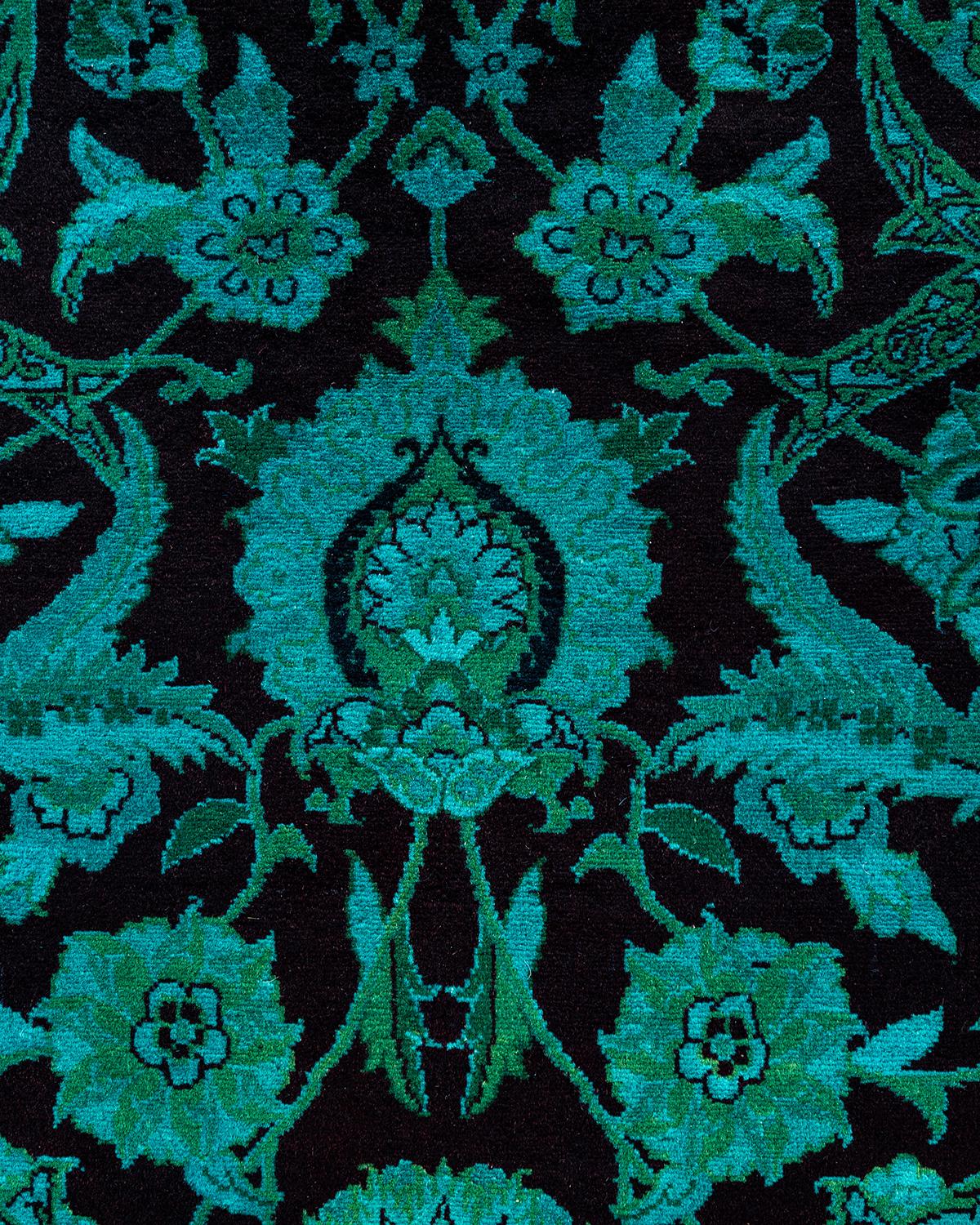 Pakistano Tappeto contemporaneo in lana sovratinta annodata a mano di colore blu in vendita