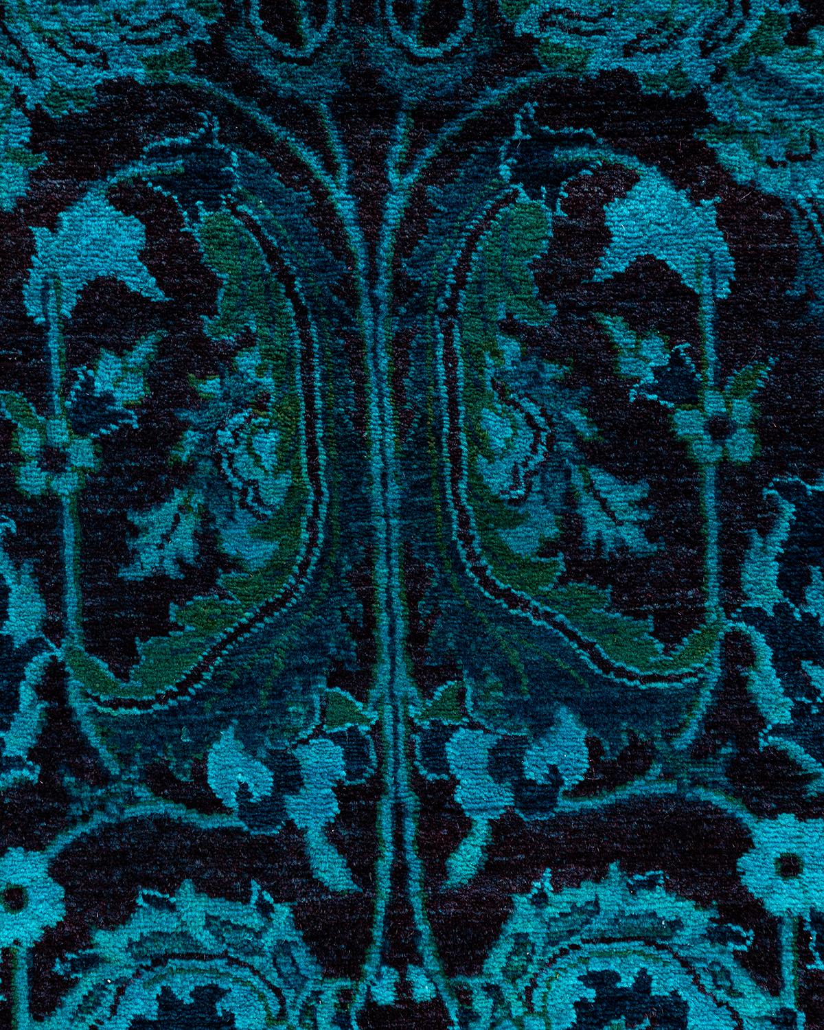 Pakistani Contemporary Overdyed Hand Knotted Wool Blue Area Rug For Sale