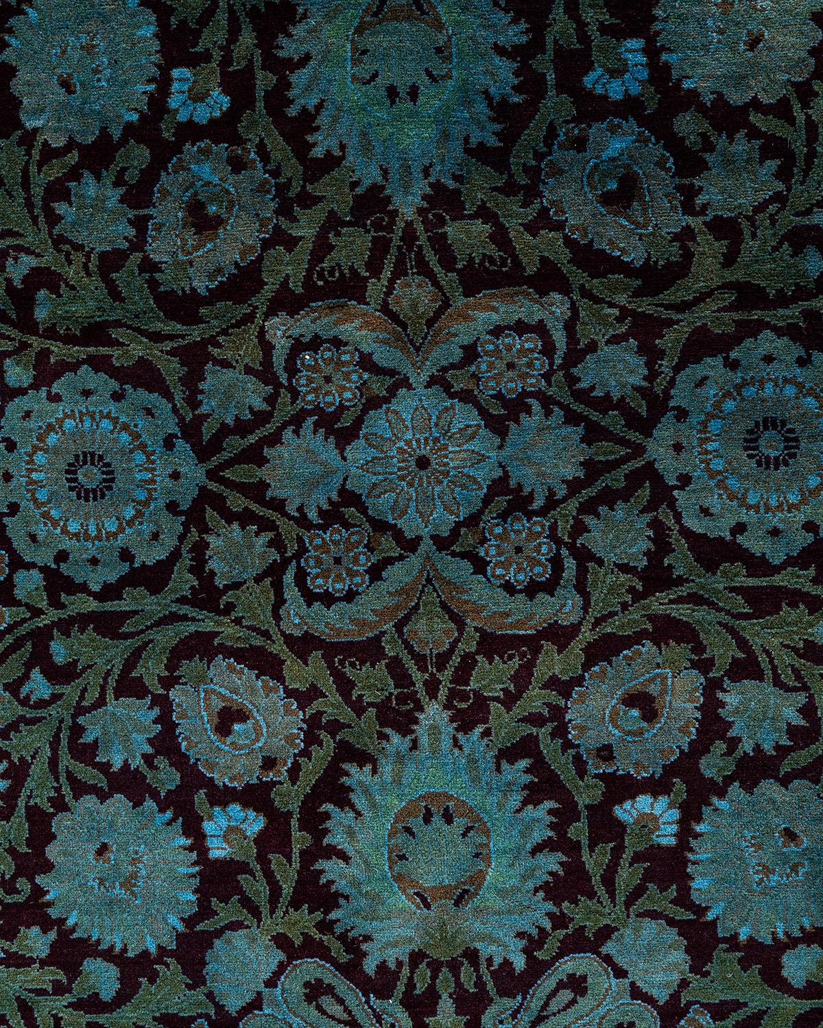 Pakistani Contemporary Overdyed Hand Knotted Wool Blue Area Rug For Sale