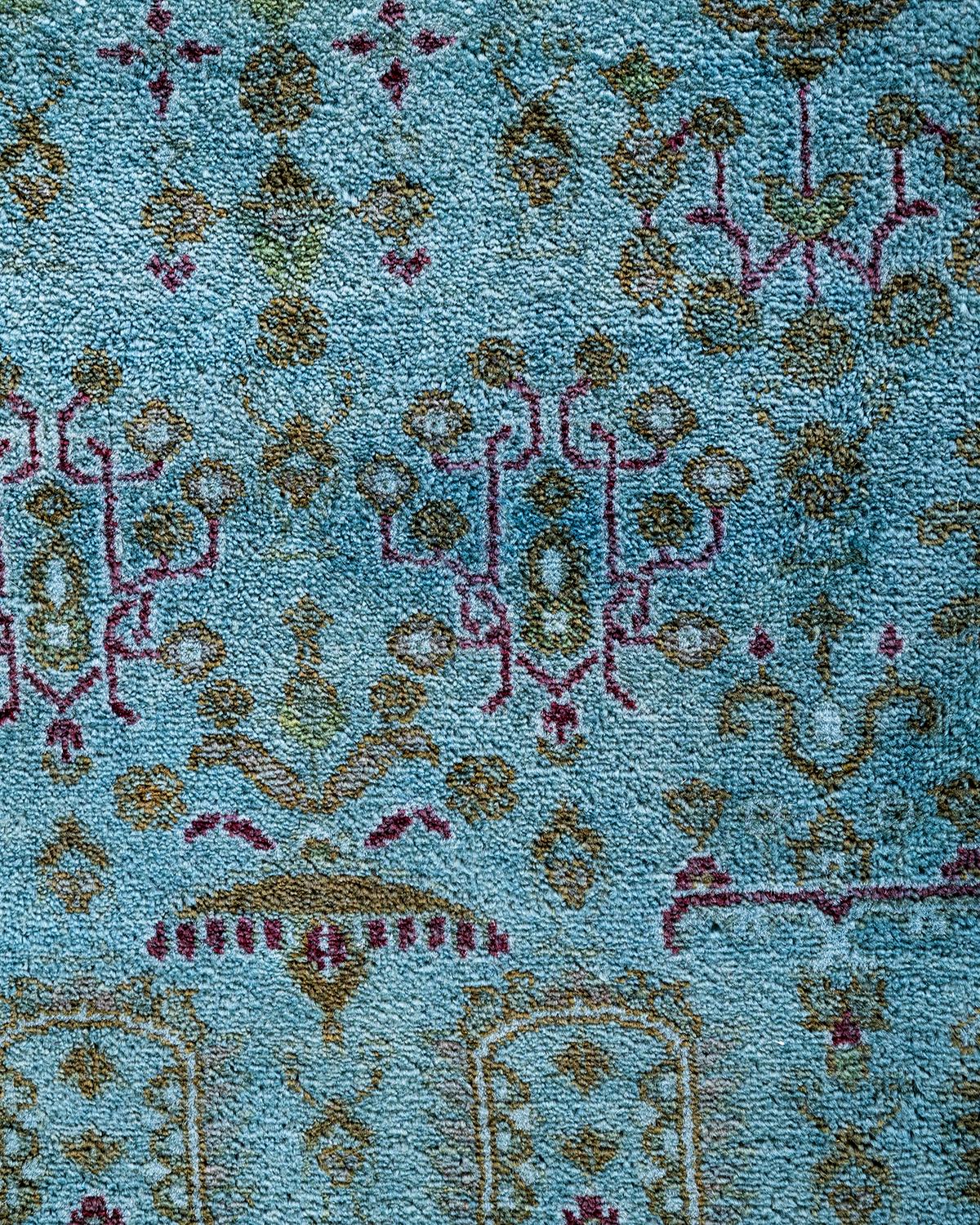 Pakistano Tappeto contemporaneo in lana sovratinta annodata a mano di colore blu in vendita