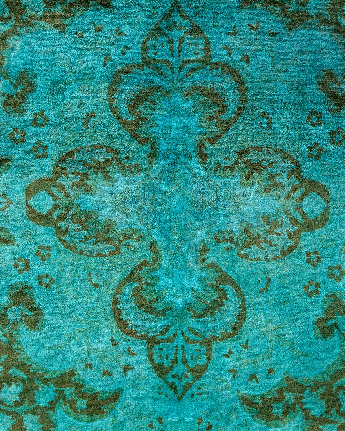 Pakistani Contemporary Overdyed Hand Knotted Wool Blue Area Rug For Sale