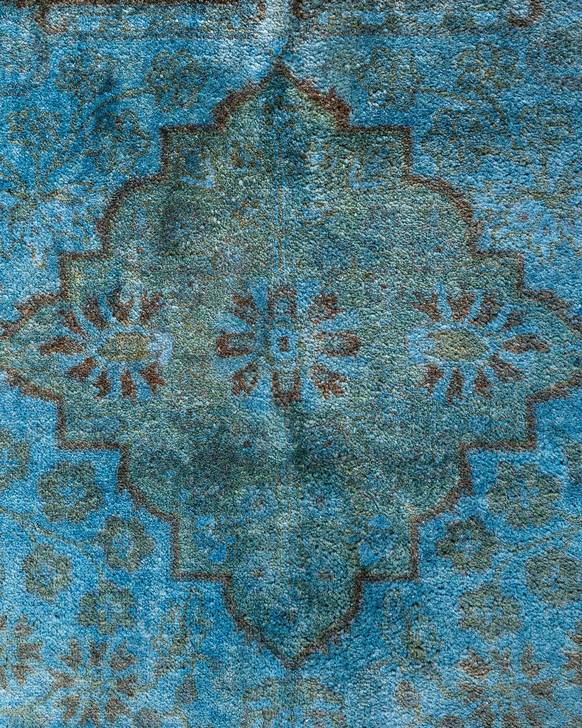 Pakistani Contemporary Overdyed Hand Knotted Wool Blue Area Rug For Sale