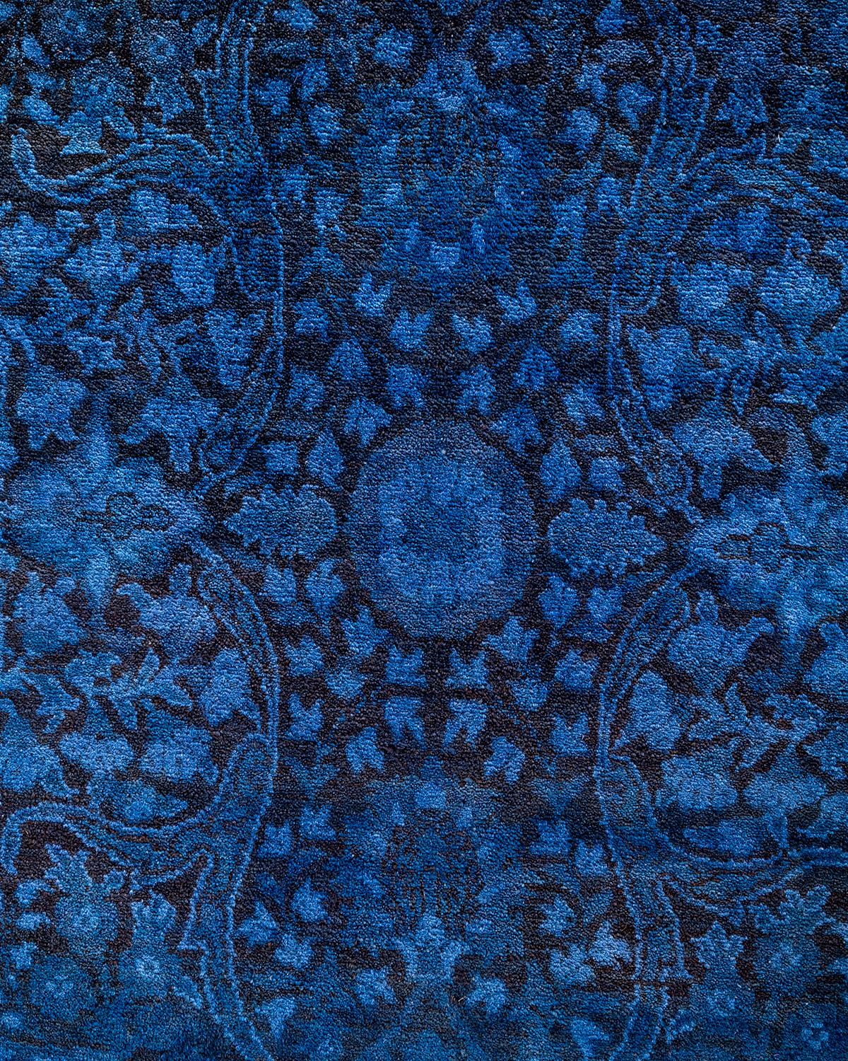 Contemporary Overdyed Hand Knotted Wool Blue Area Rug (Pakistanisch) im Angebot