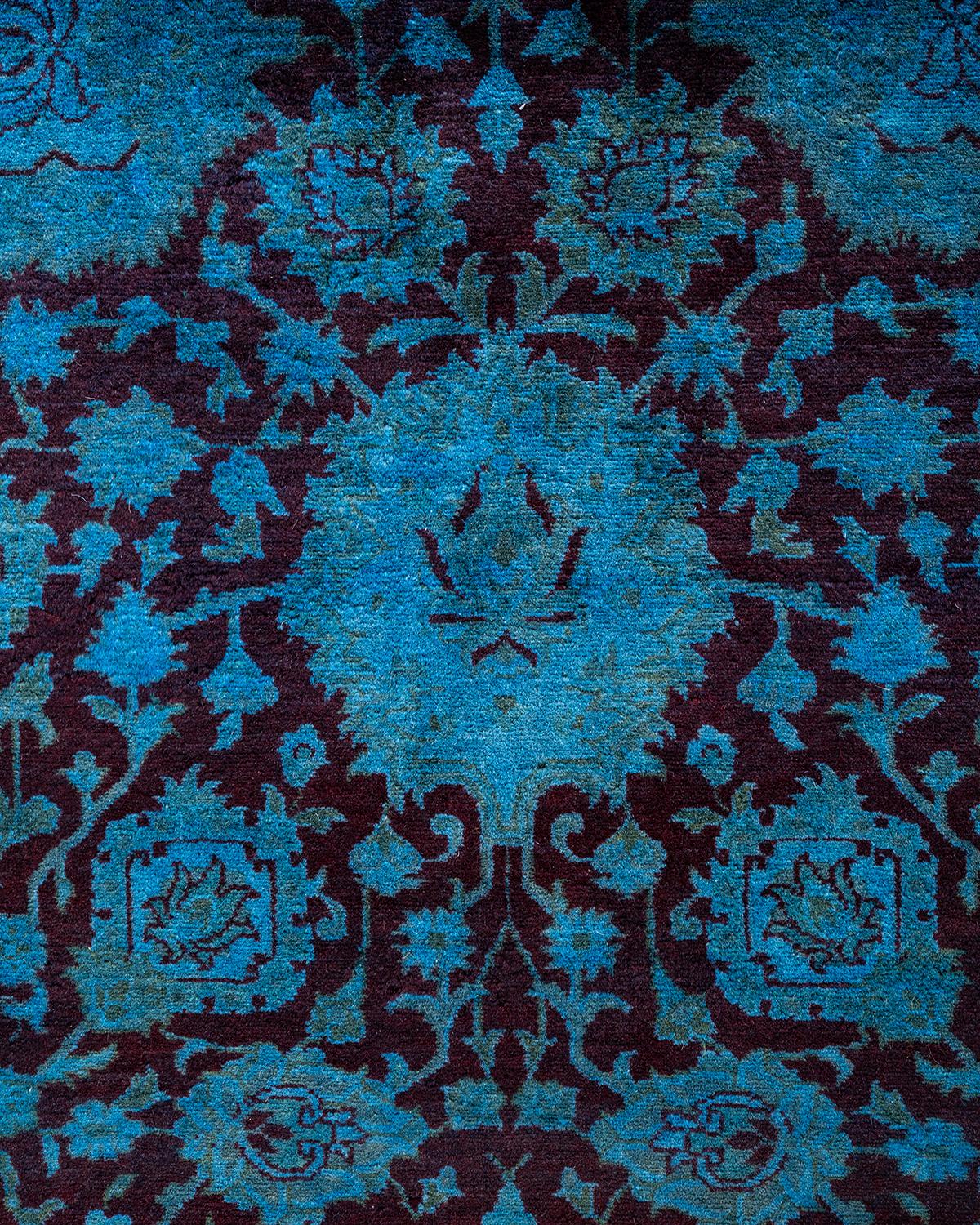 Pakistani Contemporary Overdyed Hand Knotted Wool Blue Area Rug For Sale