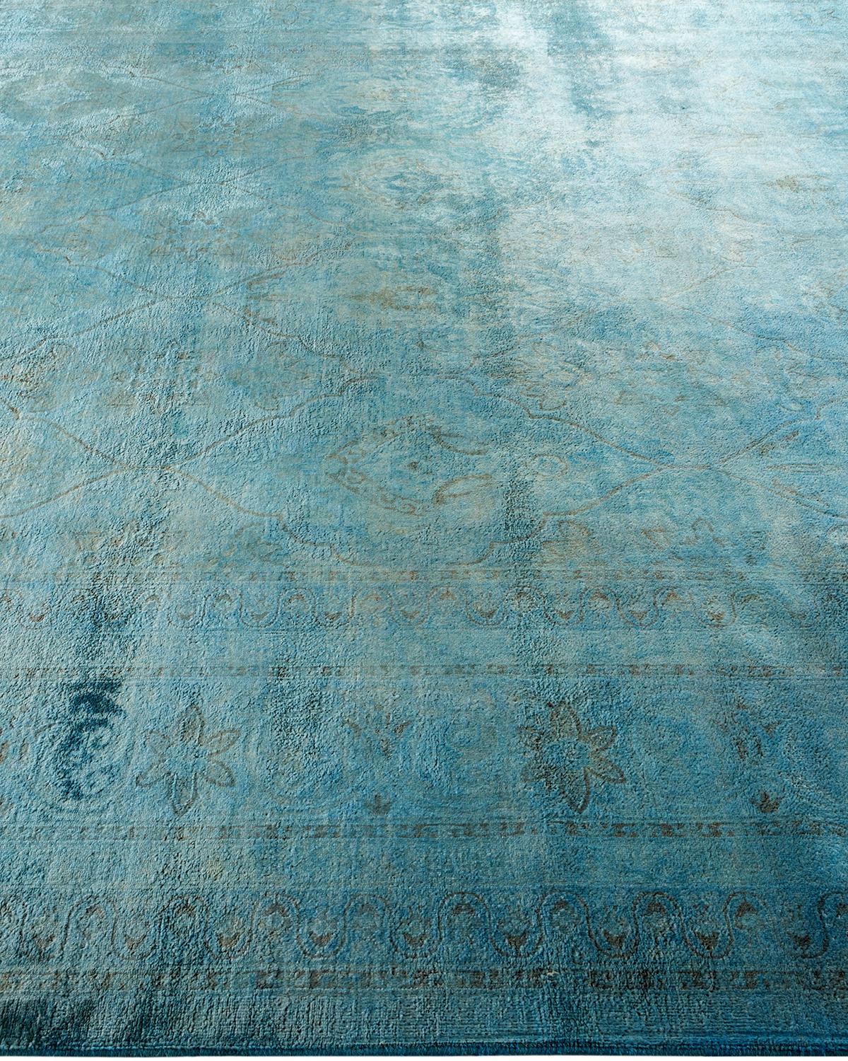 Contemporary Overdyed Hand Knotted Wool Blue Area Rug In New Condition For Sale In Norwalk, CT