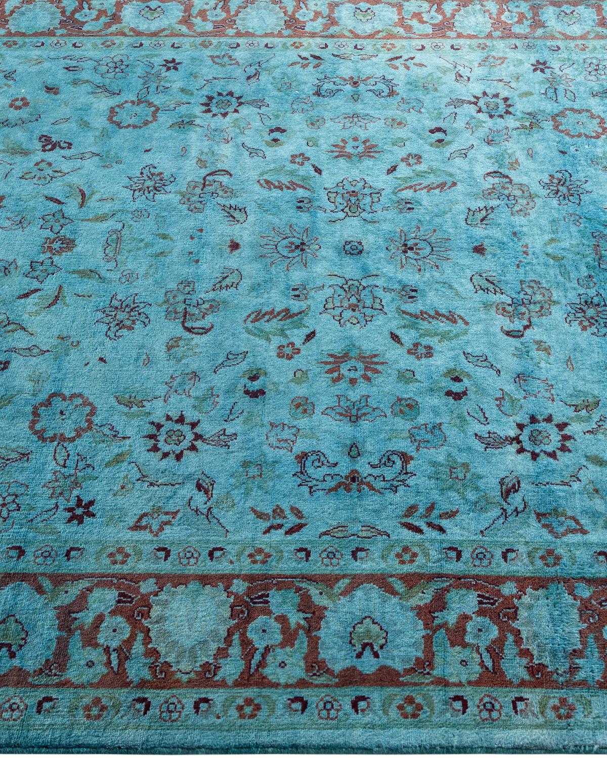 Contemporary Overdyed Hand Knotted Wool Blue Area Rug In New Condition For Sale In Norwalk, CT