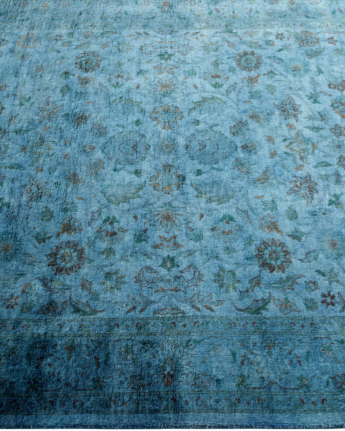 Tapis de sol contemporain en laine surteinte nouée à la main, bleu Neuf - En vente à Norwalk, CT