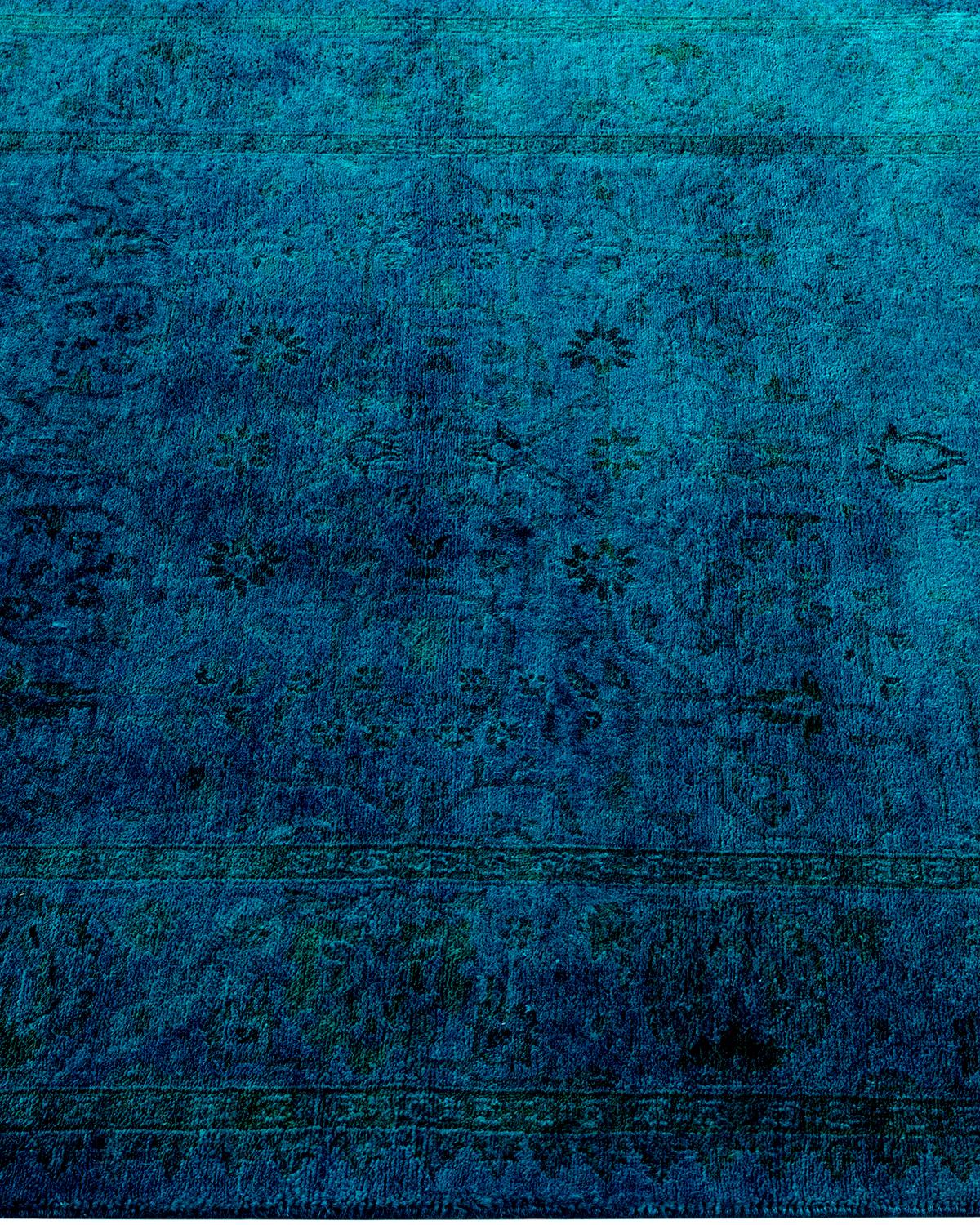 Contemporary Overdyed Hand Knotted Wool Blue Area Rug In New Condition For Sale In Norwalk, CT
