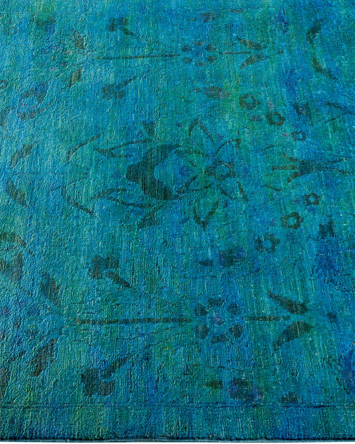 Contemporary Overdyed Hand Knotted Wool Blue Area Rug In New Condition For Sale In Norwalk, CT