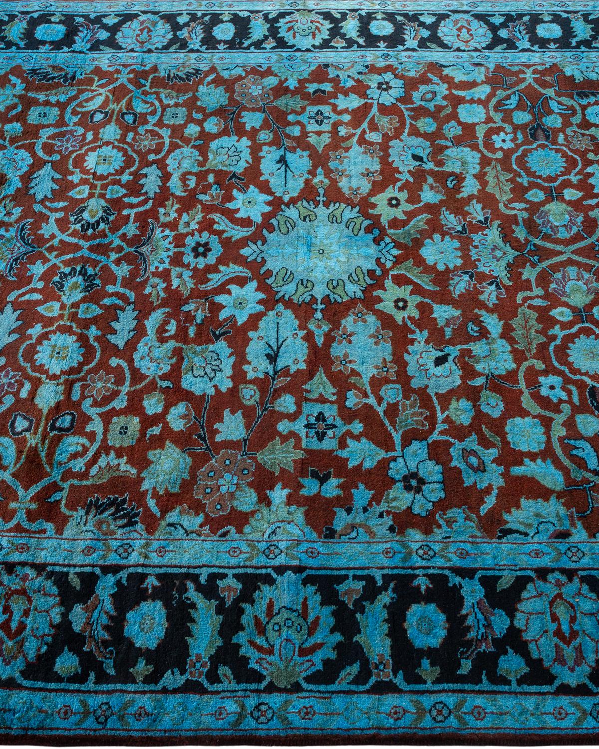 Contemporary Overdyed Hand Knotted Wool Blue Area Rug In New Condition For Sale In Norwalk, CT