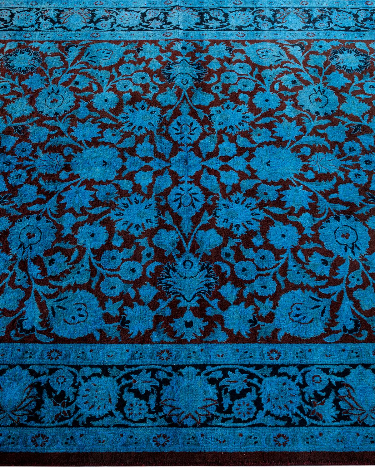 Contemporary Overdyed Hand Knotted Wool Blue Area Rug In New Condition For Sale In Norwalk, CT