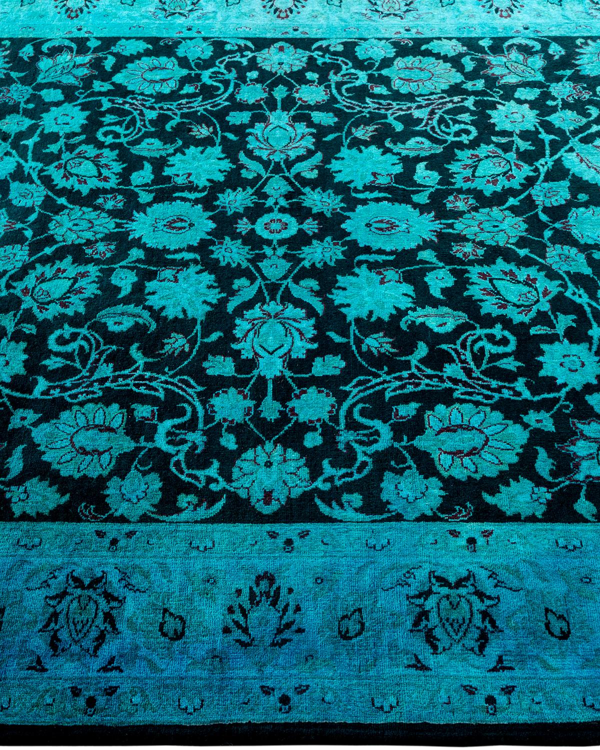 Contemporary Overdyed Hand Knotted Wool Blue Area Rug In New Condition For Sale In Norwalk, CT
