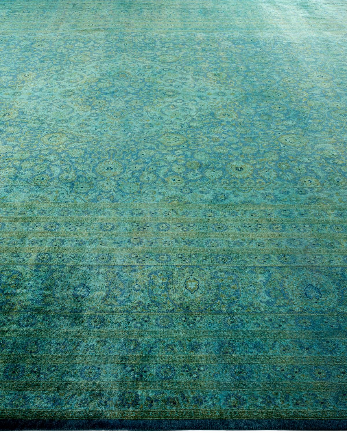 Contemporary Overdyed Hand Knotted Wool Blue Area Rug In New Condition For Sale In Norwalk, CT
