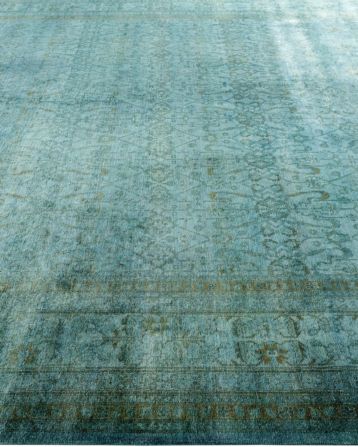 Contemporary Overdyed Hand Knotted Wool Blue Area Rug In New Condition For Sale In Norwalk, CT