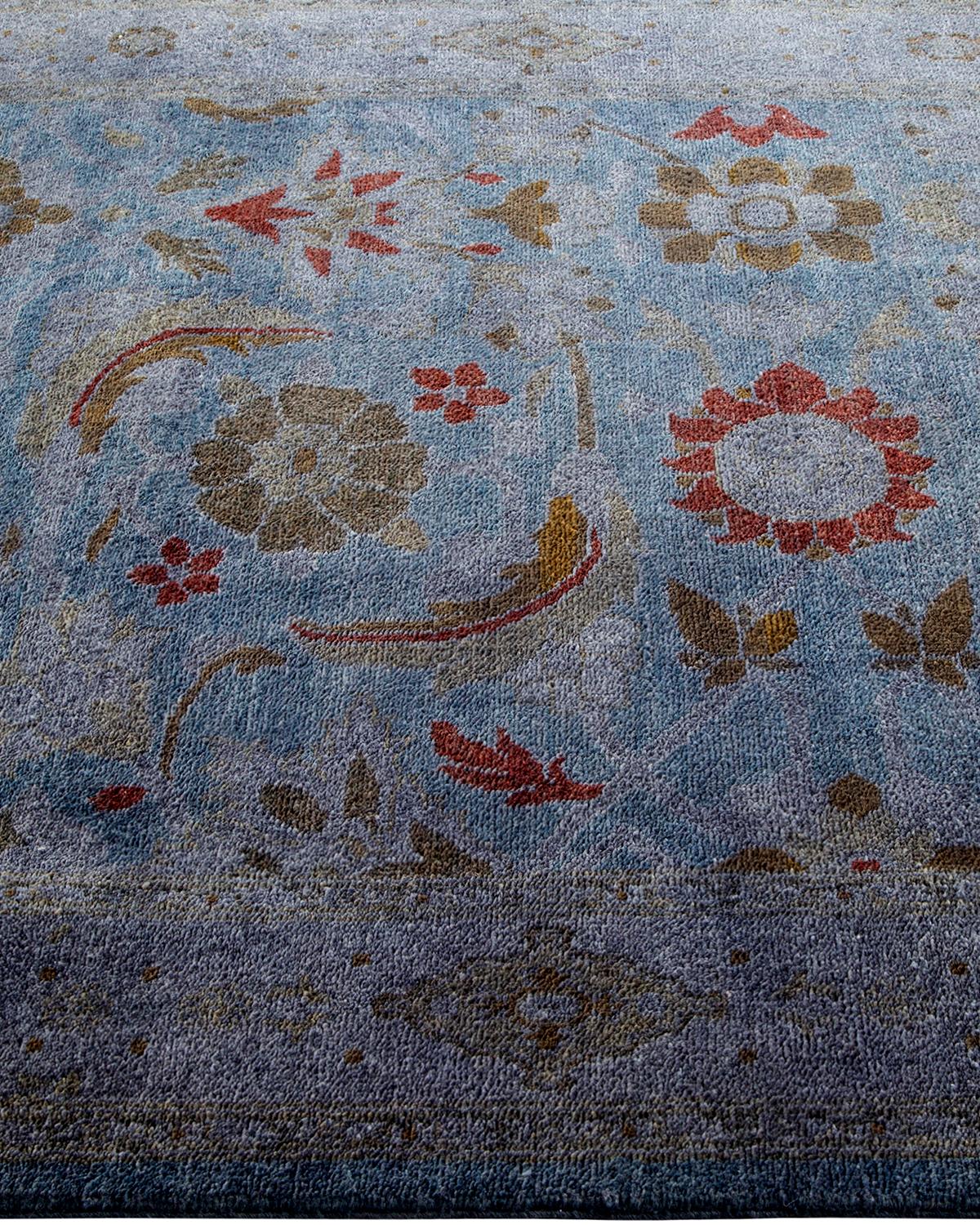 Tapis de sol contemporain en laine surteinte nouée à la main, bleu Neuf - En vente à Norwalk, CT