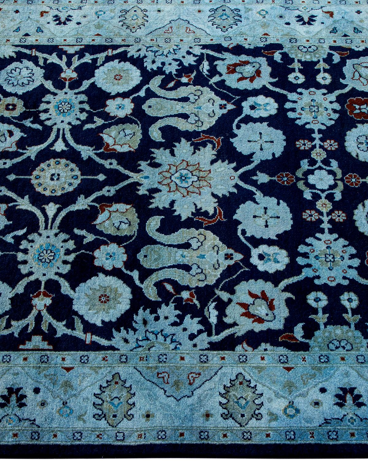 Contemporary Overdyed Hand Knotted Wool Blue Area Rug In New Condition For Sale In Norwalk, CT