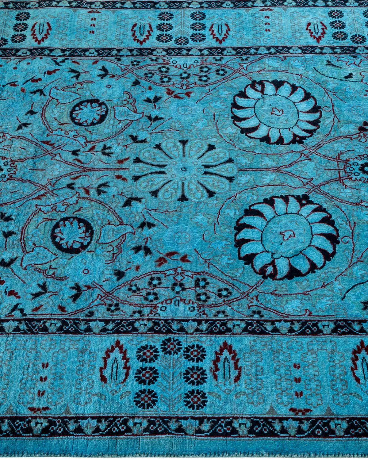 Contemporary Overdyed Hand Knotted Wool Blue Area Rug In New Condition For Sale In Norwalk, CT