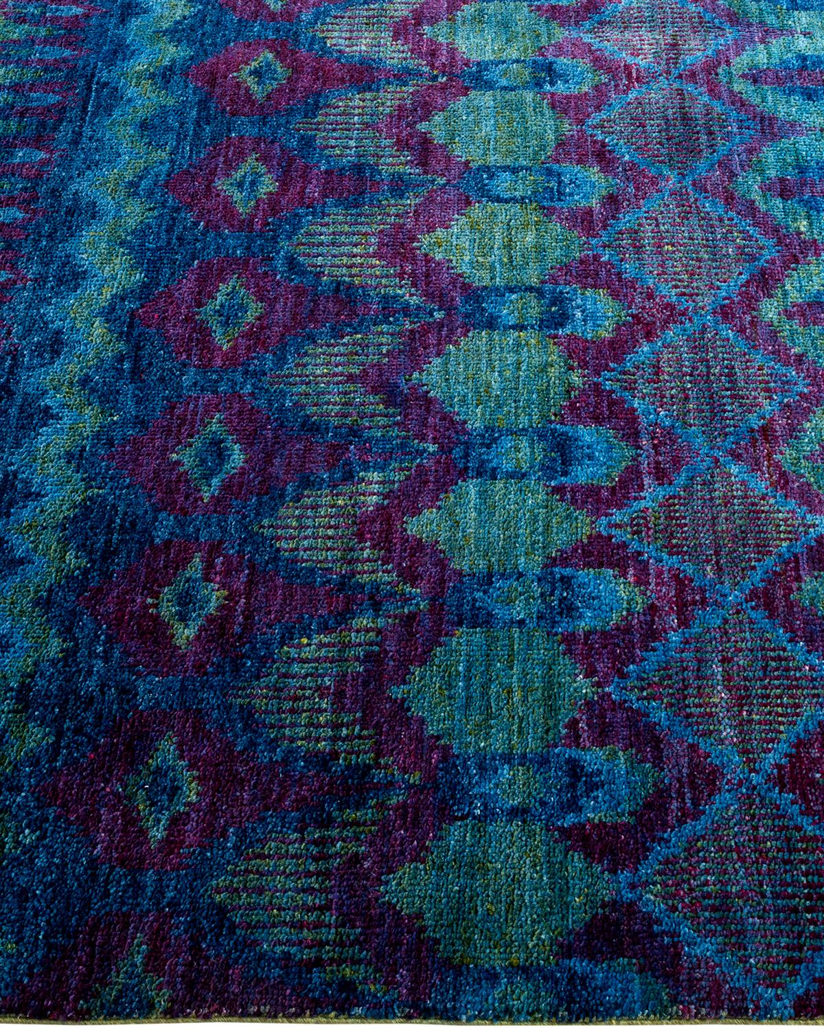 Tappeto contemporaneo in lana sovratinta annodata a mano di colore blu In condizioni Nuovo in vendita a Norwalk, CT