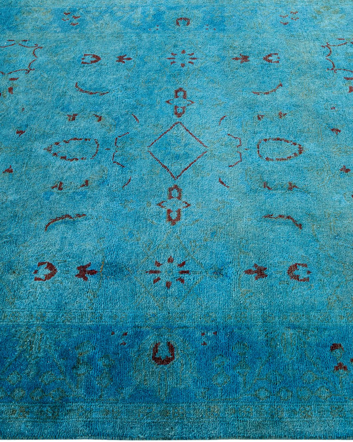 Contemporary Overdyed Hand Knotted Wool Blue Area Rug In New Condition For Sale In Norwalk, CT