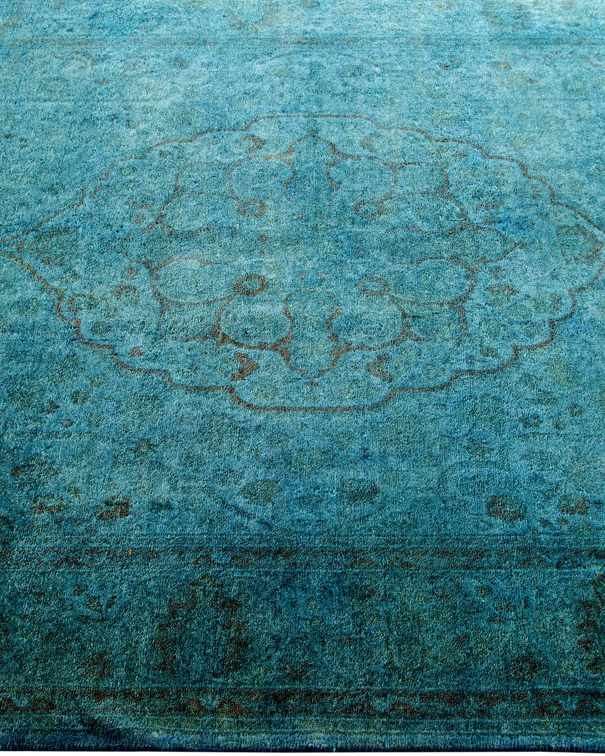 Contemporary Overdyed Hand Knotted Wool Blue Area Rug In New Condition For Sale In Norwalk, CT