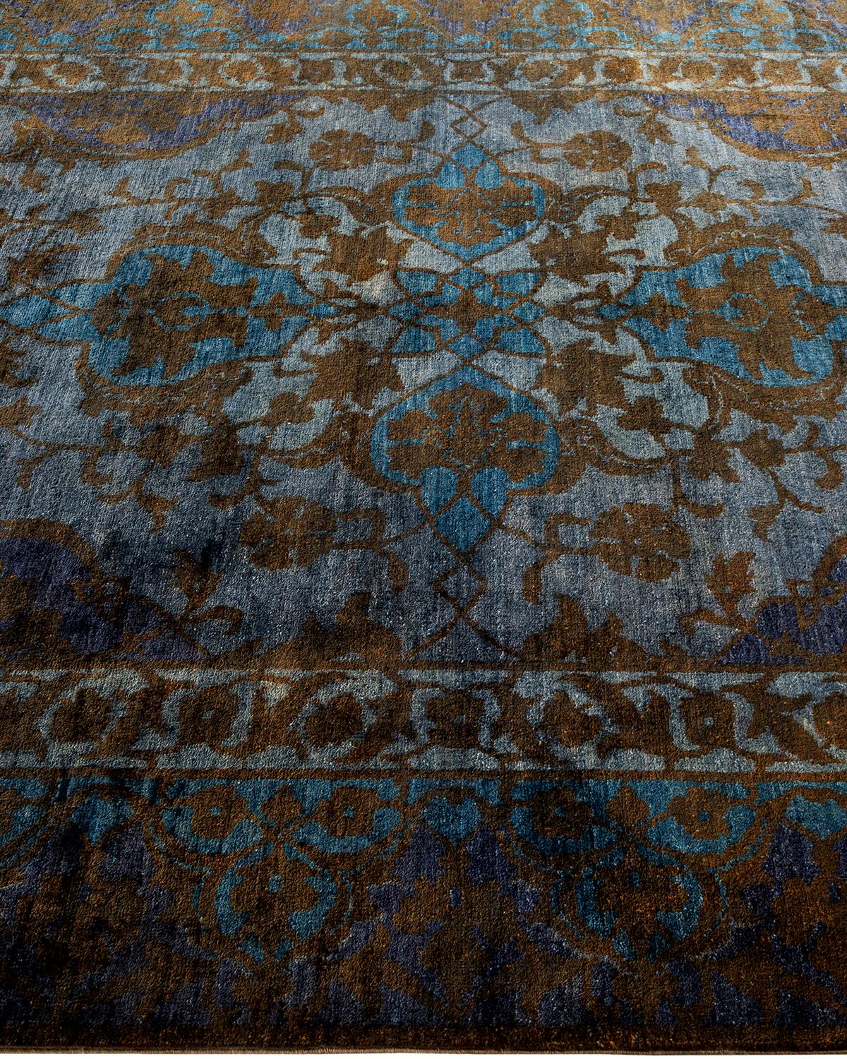Contemporary Overdyed Hand Knotted Wool Blue Area Rug In New Condition For Sale In Norwalk, CT