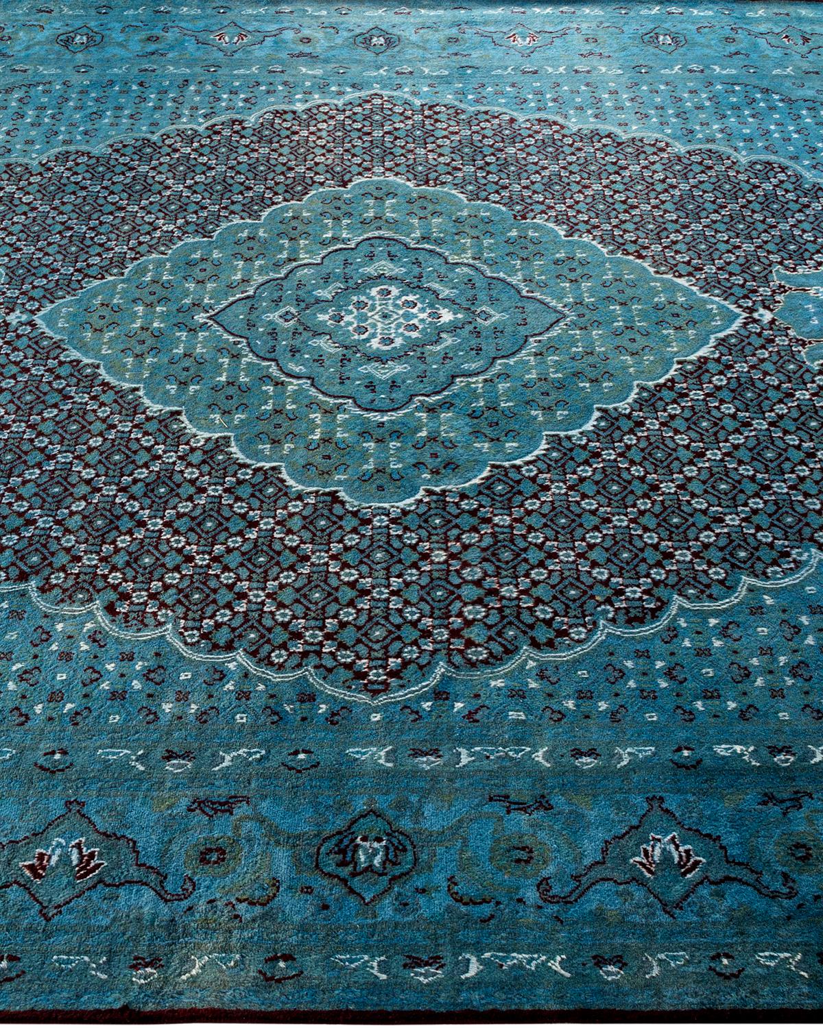 Contemporary Overdyed Hand Knotted Wool Blue Area Rug im Zustand „Neu“ im Angebot in Norwalk, CT