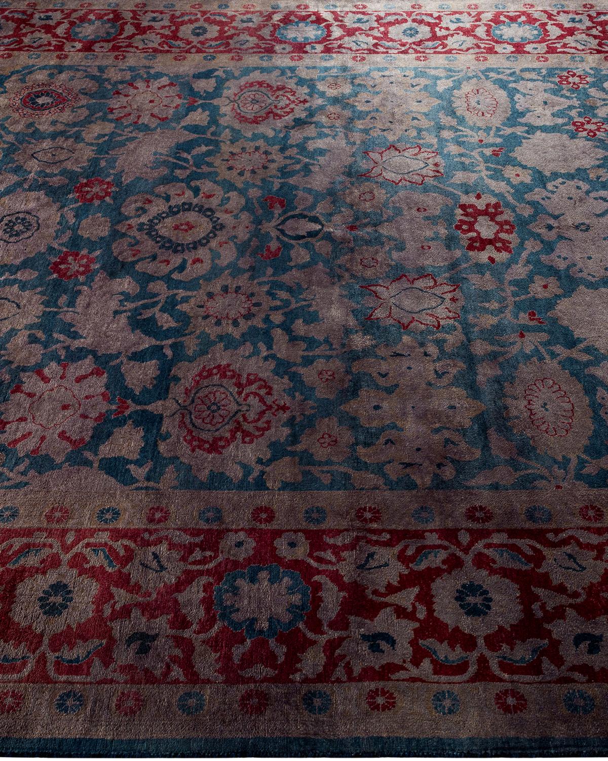 Contemporary Overdyed Hand Knotted Wool Blue Area Rug In New Condition For Sale In Norwalk, CT