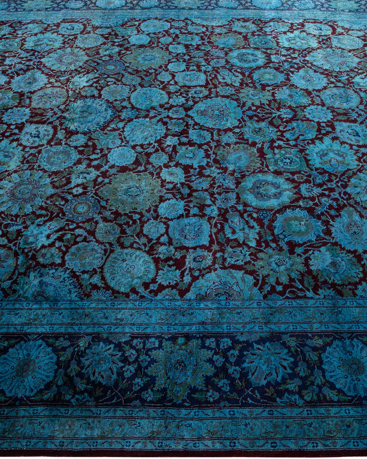 Tapis de sol contemporain en laine surteinte nouée à la main, bleu Neuf - En vente à Norwalk, CT