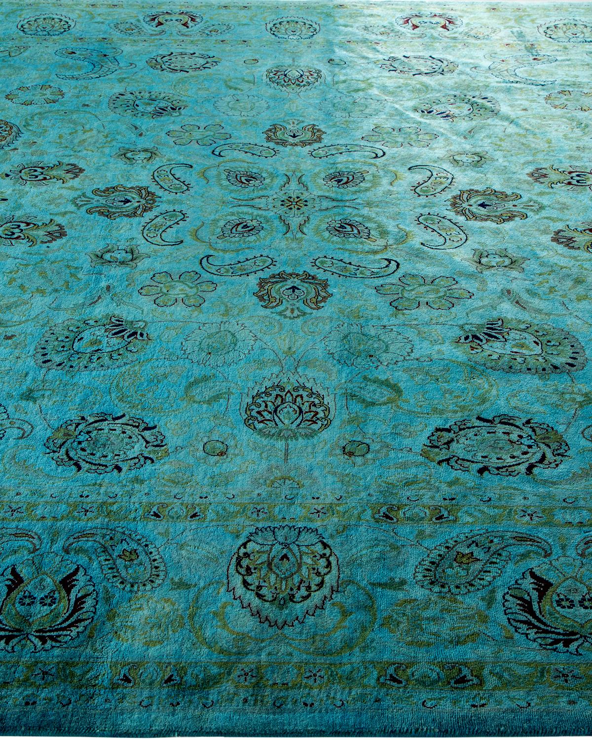 Contemporary Overdyed Hand Knotted Wool Blue Area Rug im Zustand „Neu“ im Angebot in Norwalk, CT