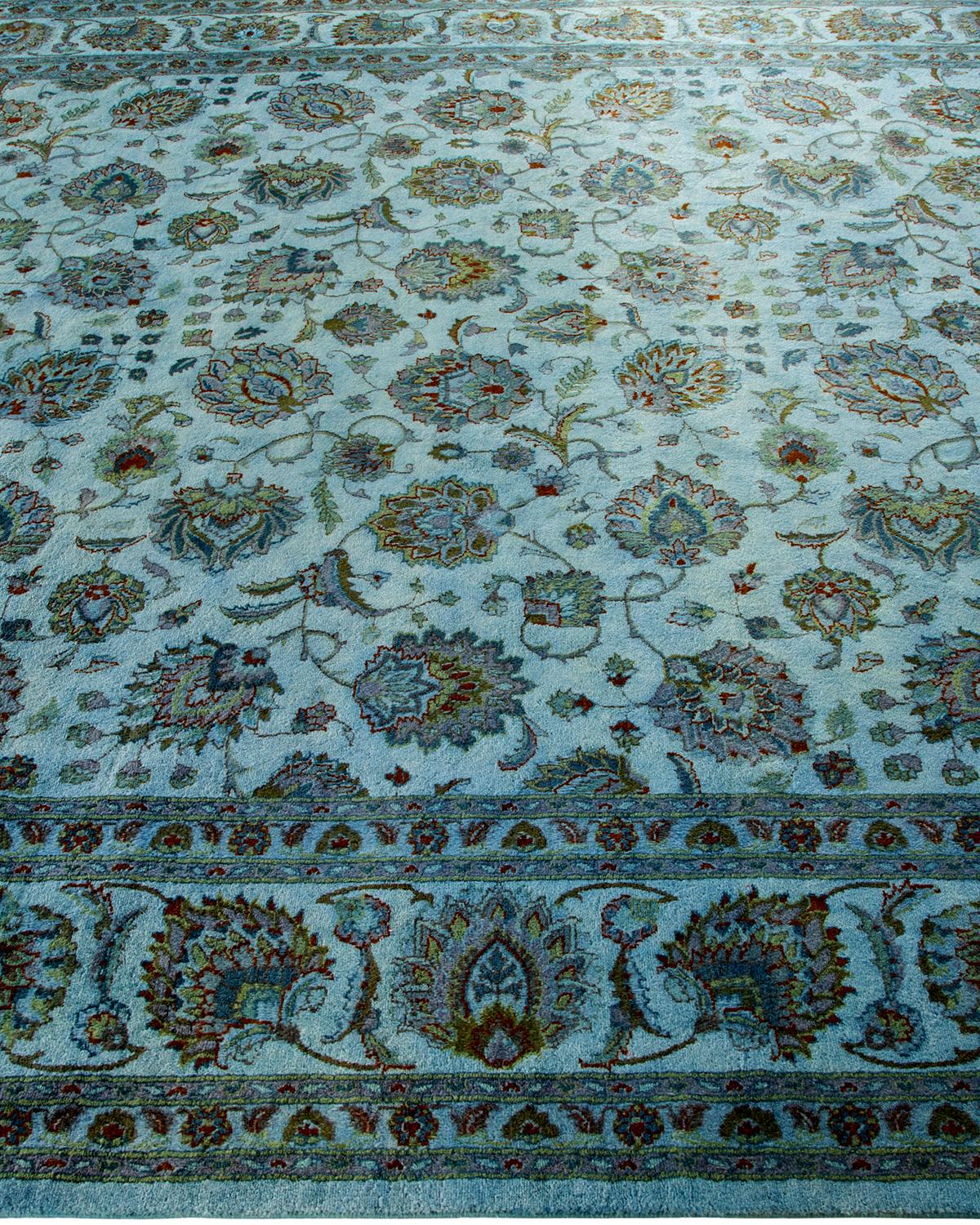 Tappeto contemporaneo in lana sovratinta annodata a mano di colore blu In condizioni Nuovo in vendita a Norwalk, CT