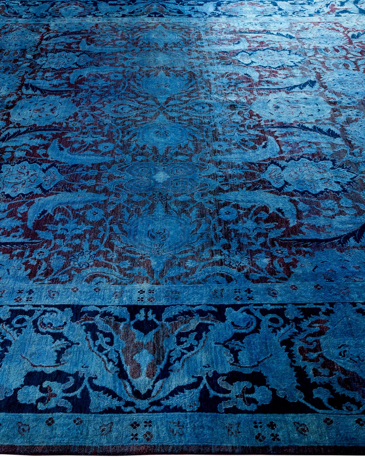 Contemporary Overdyed Hand Knotted Wool Blue Area Rug In New Condition For Sale In Norwalk, CT