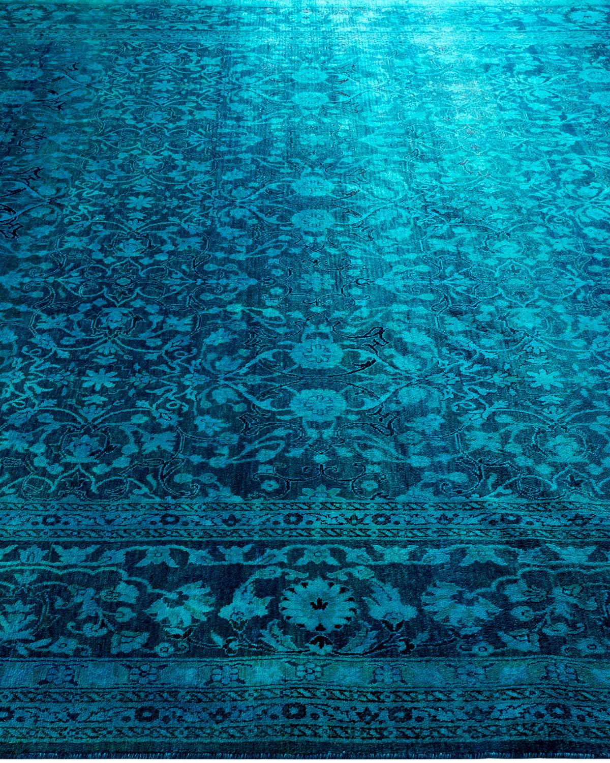 Contemporary Overdyed Hand Knotted Wool Blue Area Rug In New Condition For Sale In Norwalk, CT