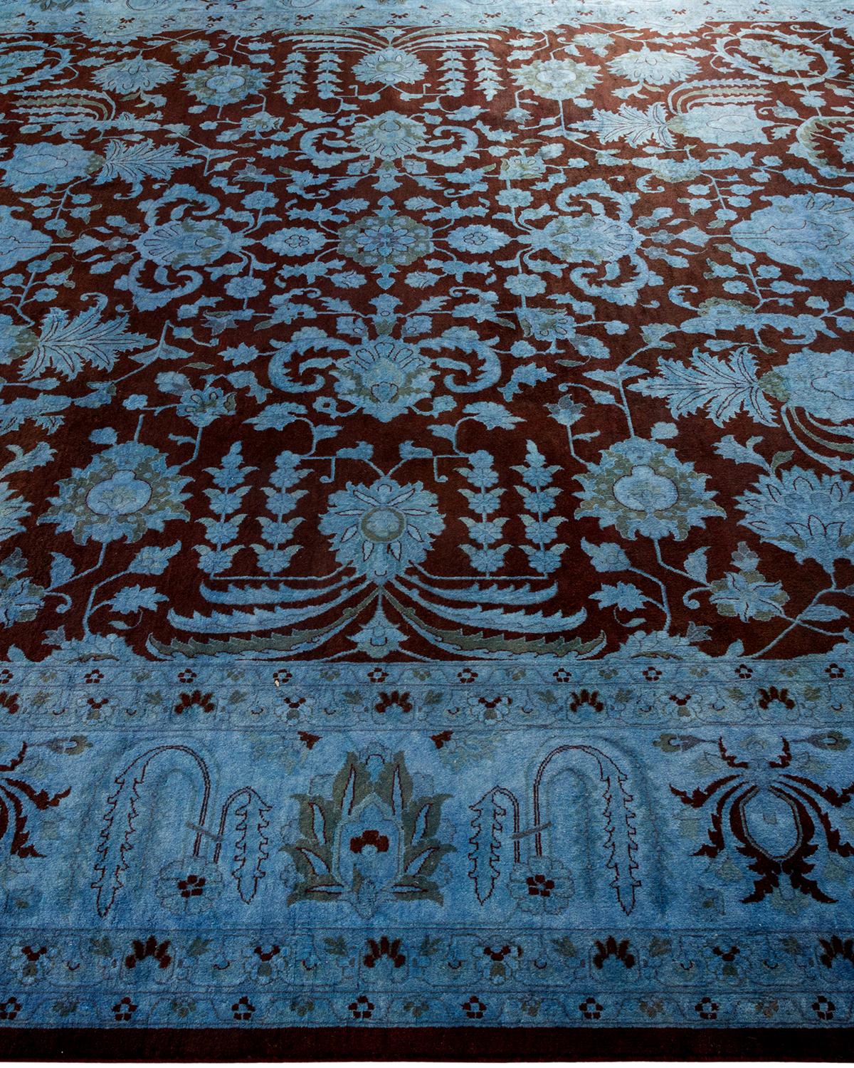 Contemporary Overdyed Hand Knotted Wool Blue Area Rug In New Condition For Sale In Norwalk, CT