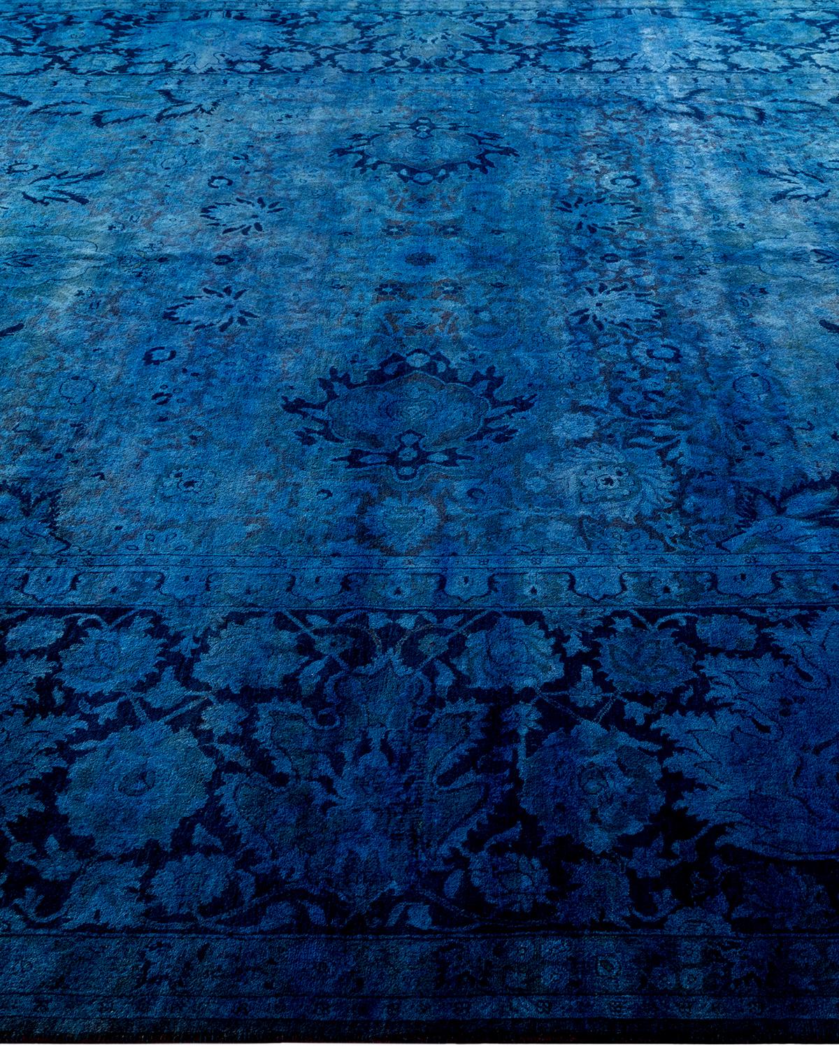 Contemporary Overdyed Hand Knotted Wool Blue Area Rug In New Condition For Sale In Norwalk, CT